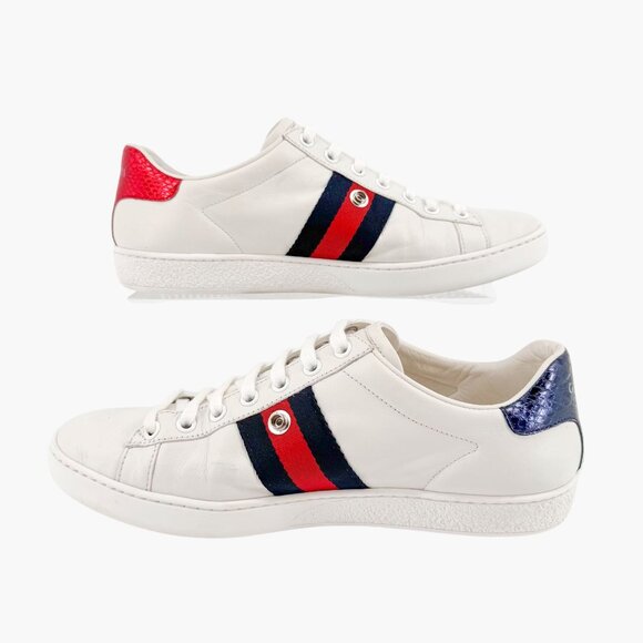 Gucci Crystal Bow Ace Sneakers EU 37.5 US 7.5 White Leather Low Top Lace Up Shoe - Picture 9 of 13